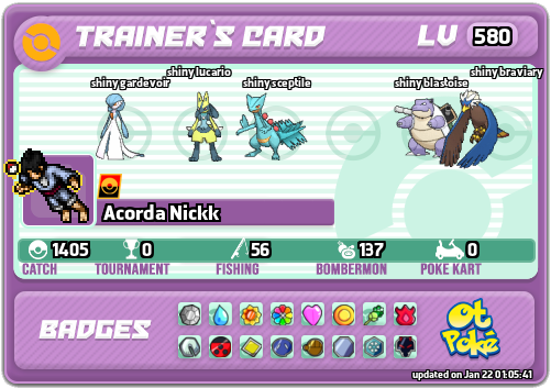 Acorda Nickk Card otPokemon.com